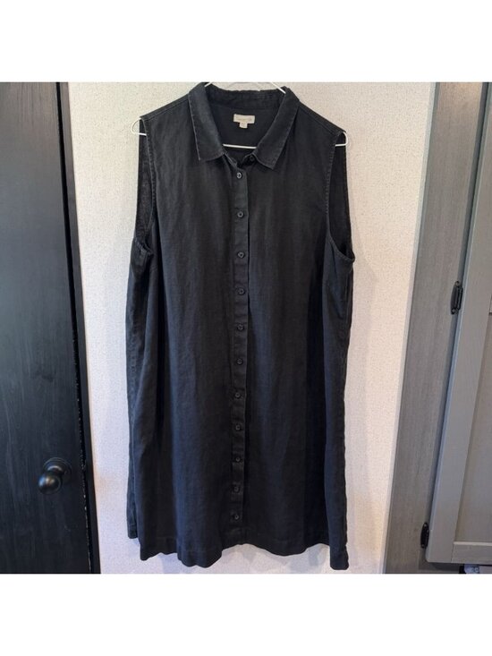 Garnet Hill Dresses & Skirts - Garnet Hill 100% Linen Button Up Shirt Dress Lagenlook Black Women’s Size 18